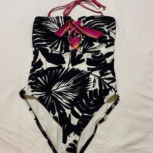 Trina Turk Black and White Palm Swimsuit small